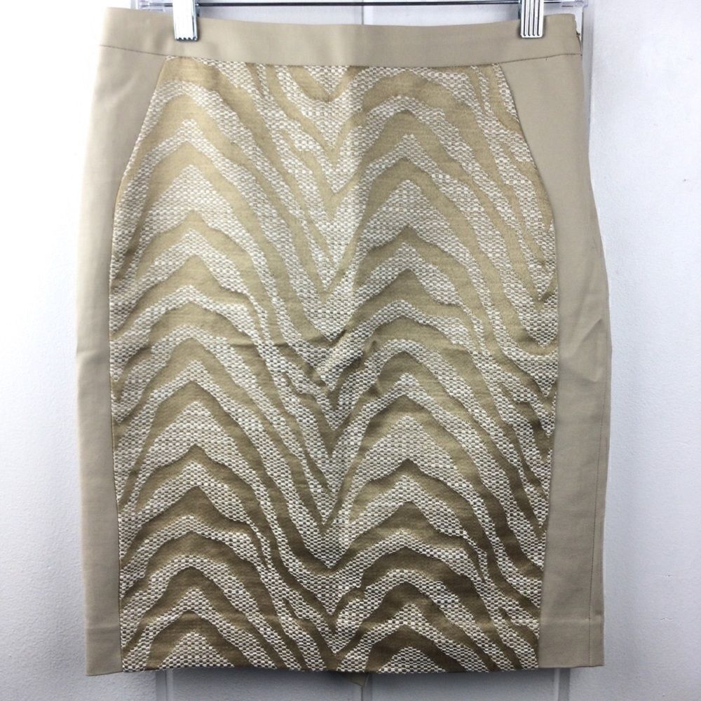 The Limited Zebra Skirt Tan Beige Tweed Animal Print Pencil‎ Skirt, Size - 4